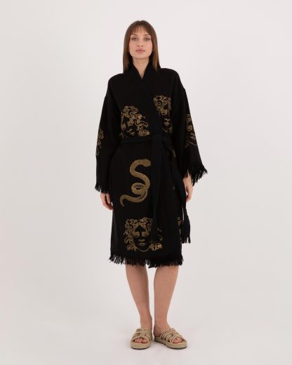 Black snake print kimono bathrobe