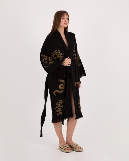 Black snake print kimono bathrobe - Image 3