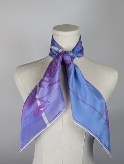 Blue and purple art print silk scarf - Image 4