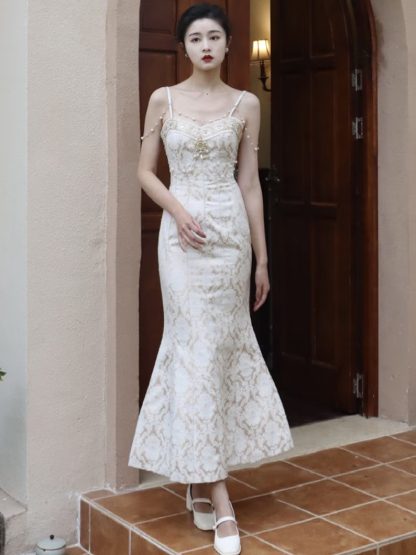 Elegant champagne fishtail dress
