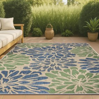 Natural floral outdoor woven rug