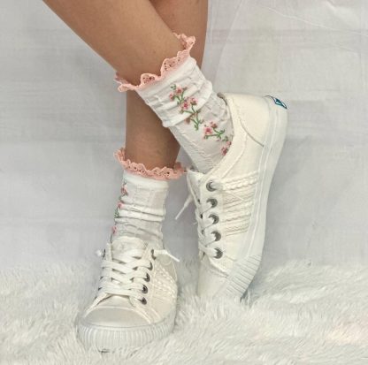 Forest Girl Embroidered Flower Socks