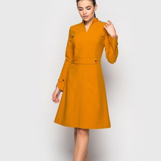 Warm Orange Waist Trench Dress