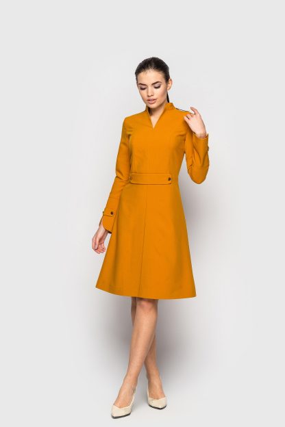 Warm Orange Waist Trench Dress