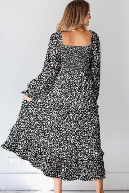 French floral square neck dress - Image 4