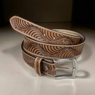 Hand-carved cowhide belt