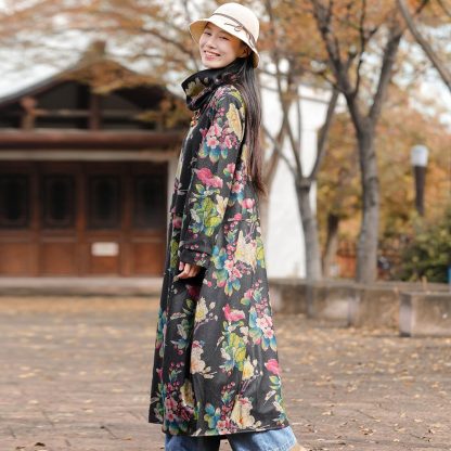 Black background floral high collar long sleeve dress - Image 7