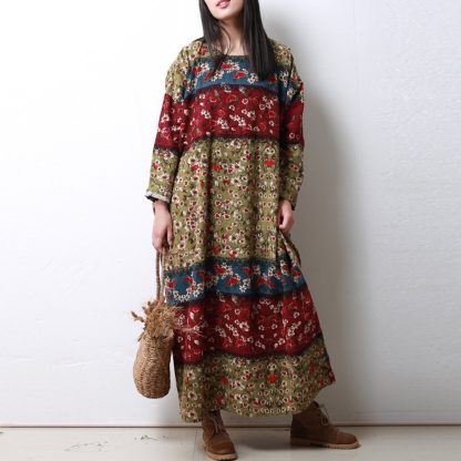 Contrast color stitching retro print maxi skirt - Image 7