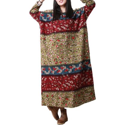 Contrast color stitching retro print maxi skirt - Image 6