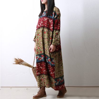 Contrast color stitching retro print maxi skirt - Image 5