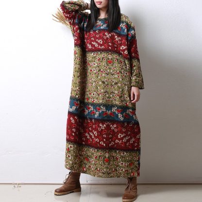 Contrast color stitching retro print maxi skirt - Image 3