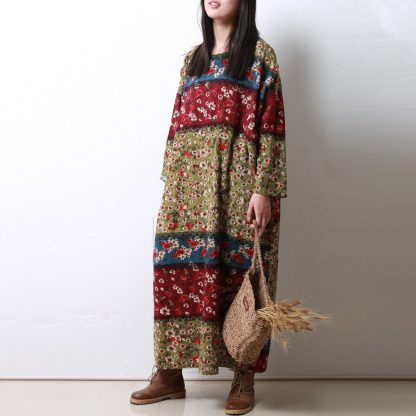 Contrast color stitching retro print maxi skirt - Image 2