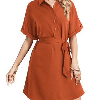 Vintage shirt-style tie waist dress