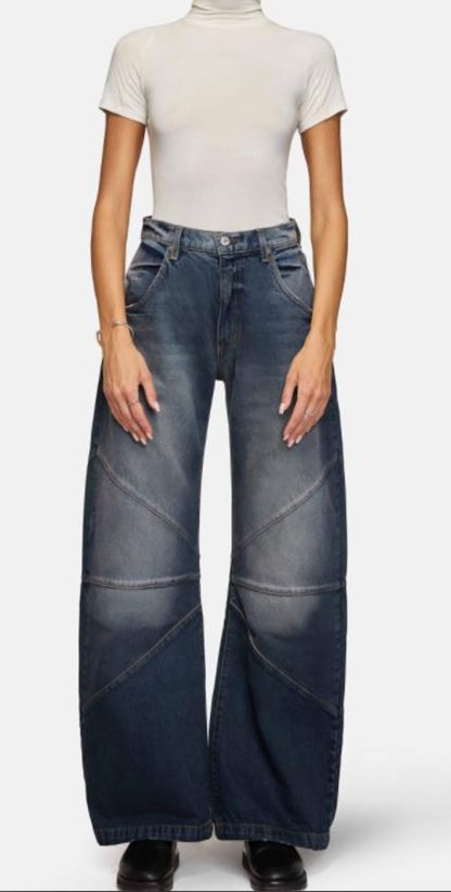 Women's patchwork wide-leg jeans