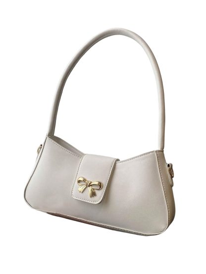 Cream leather underarm bag with bow embellishment - Image 5
