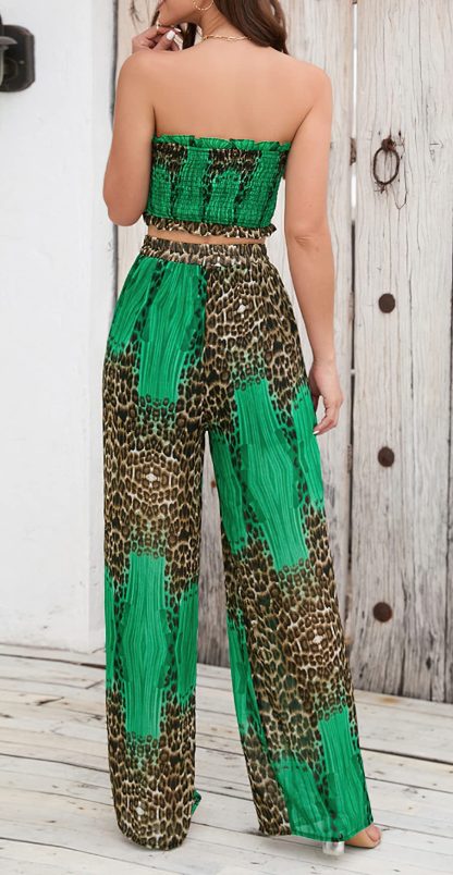 Women's Backless Cropped Top and Leopard Print Patchwork Pants Set - Image 4