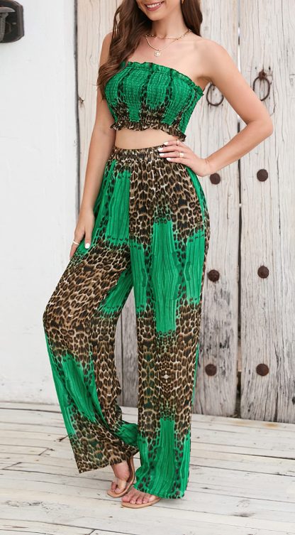 Women's Backless Cropped Top and Leopard Print Patchwork Pants Set - Image 2