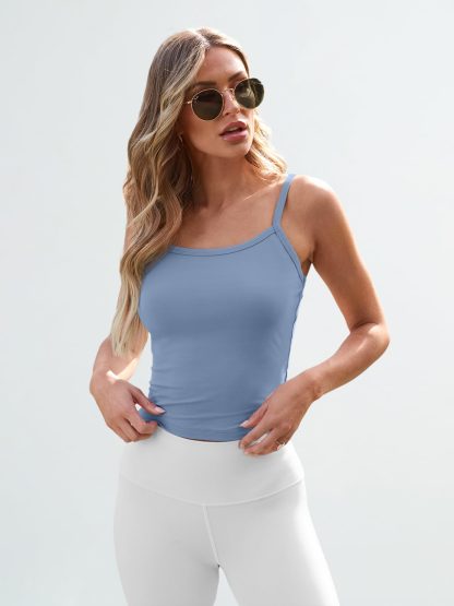 Women's Blue Spaghetti Strap Square Neck Short Camisole - Image 4