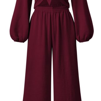 Women's Bow Lantern Sleeve Wide Leg Jumpsuit