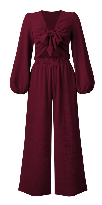 Women's Bow Lantern Sleeve Wide Leg Jumpsuit