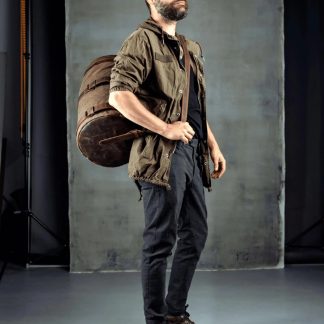 Handmade waxed canvas and leather duffel bag