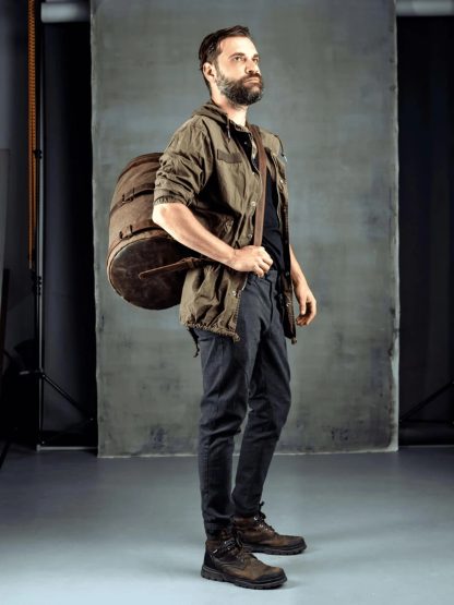 Handmade waxed canvas and leather duffel bag