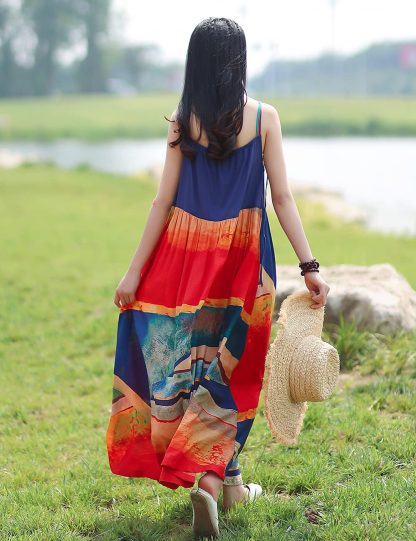 Colorful Bohemian patchwork suspender maxi dress - Image 6