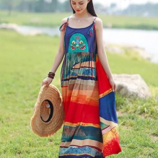 Colorful Bohemian patchwork suspender maxi dress