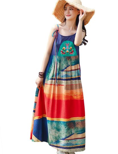 Colorful Bohemian patchwork suspender maxi dress - Image 2
