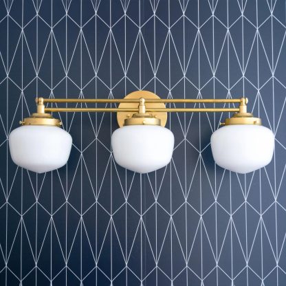 Vintage three-head brass glass wall lamp - Image 5