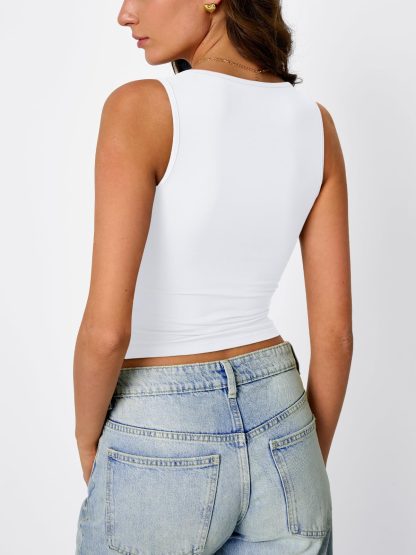 Women's White V-Neck Sleeveless Cropped Top - Image 2