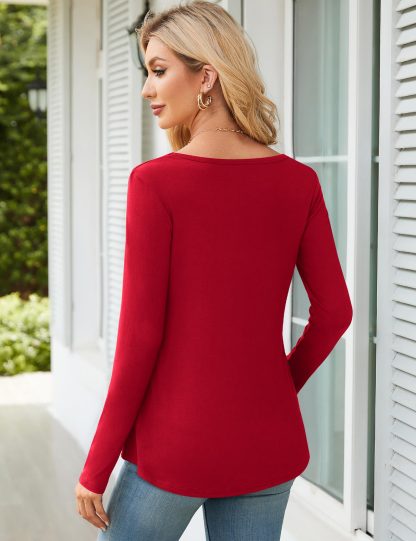 Retro square neck long sleeve curved hem top - Image 5