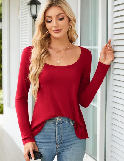 Retro square neck long sleeve curved hem top