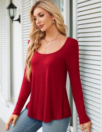 Retro square neck long sleeve curved hem top - Image 2