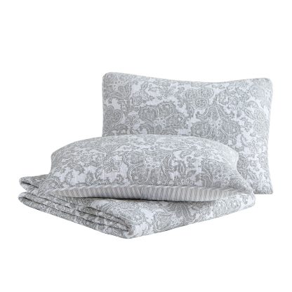 Light gray patterned quilted three-piece bed sheet set - Image 2