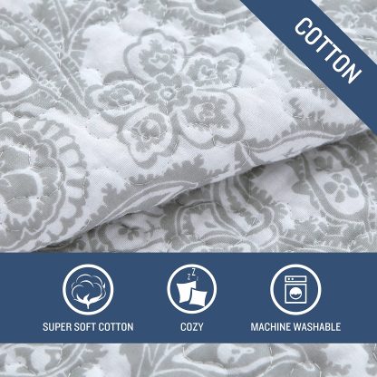 Light gray patterned quilted three-piece bed sheet set - Image 7