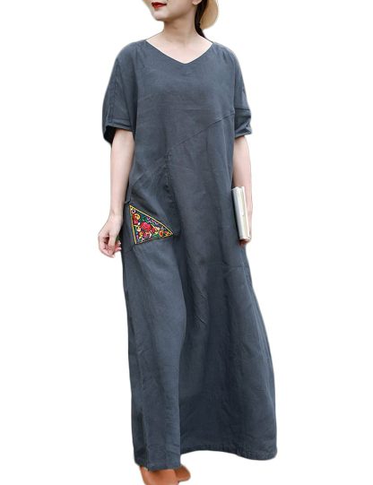 Gray elegant embroidered pocket maxi skirt - Image 7