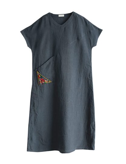 Gray elegant embroidered pocket maxi skirt - Image 6