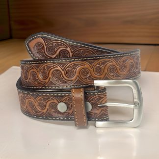 Hand-engraved vintage leather belt