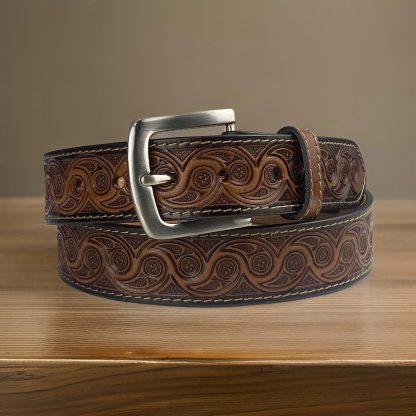 Hand-engraved vintage leather belt - Image 4