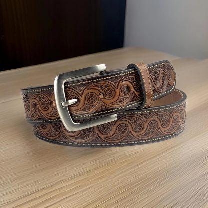 Hand-engraved vintage leather belt - Image 3