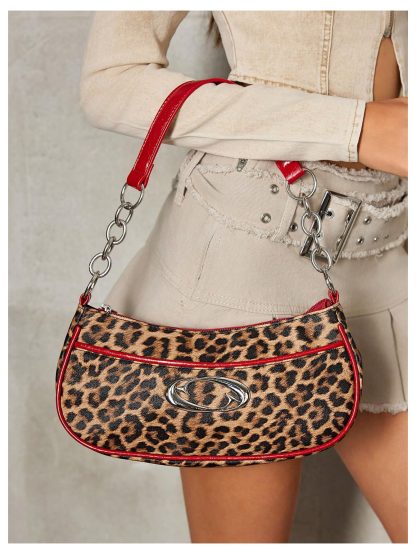 Wild leopard print chain underarm bag