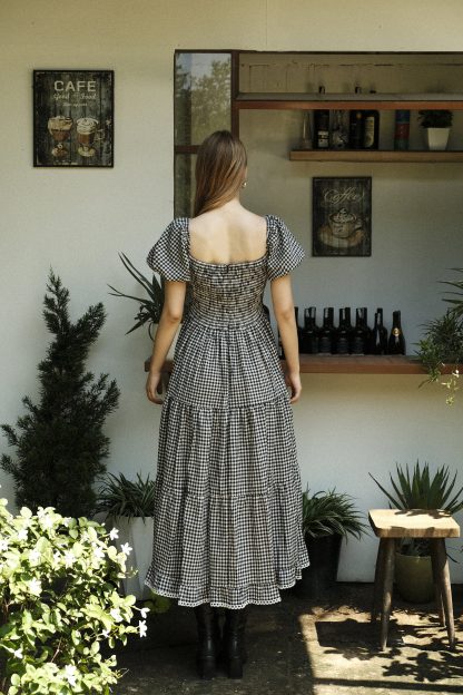 French retro plaid square neck dress - Image 2