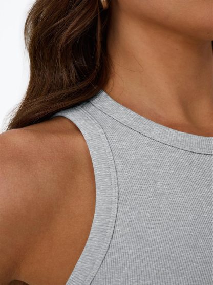 Women's Grey Ribbed Sleeveless Turtleneck Top - Image 6