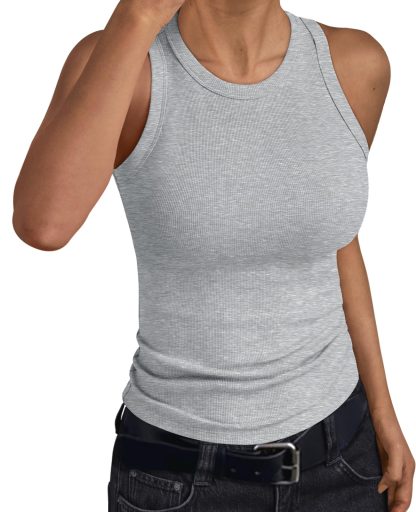 Women's Grey Ribbed Sleeveless Turtleneck Top - Image 5