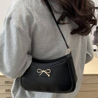 Bow-detailed leather underarm bag