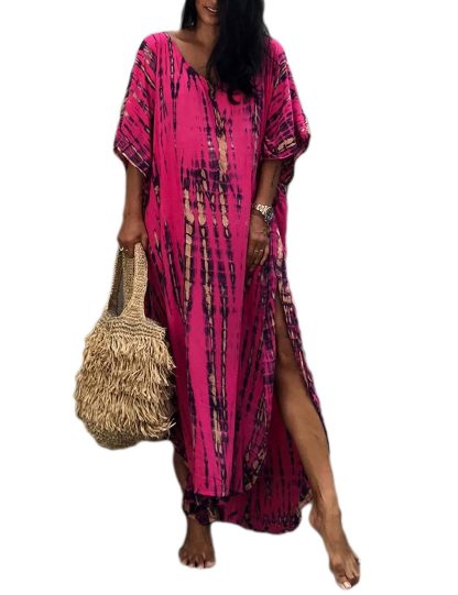 Tie-dyed rose red robe dress - Image 9