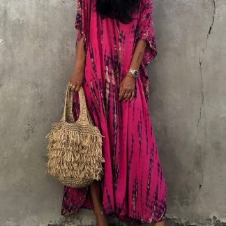 Tie-dyed rose red robe dress