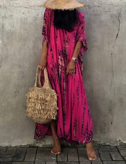 Tie-dyed rose red robe dress