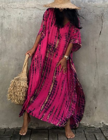 Tie-dyed rose red robe dress - Image 7